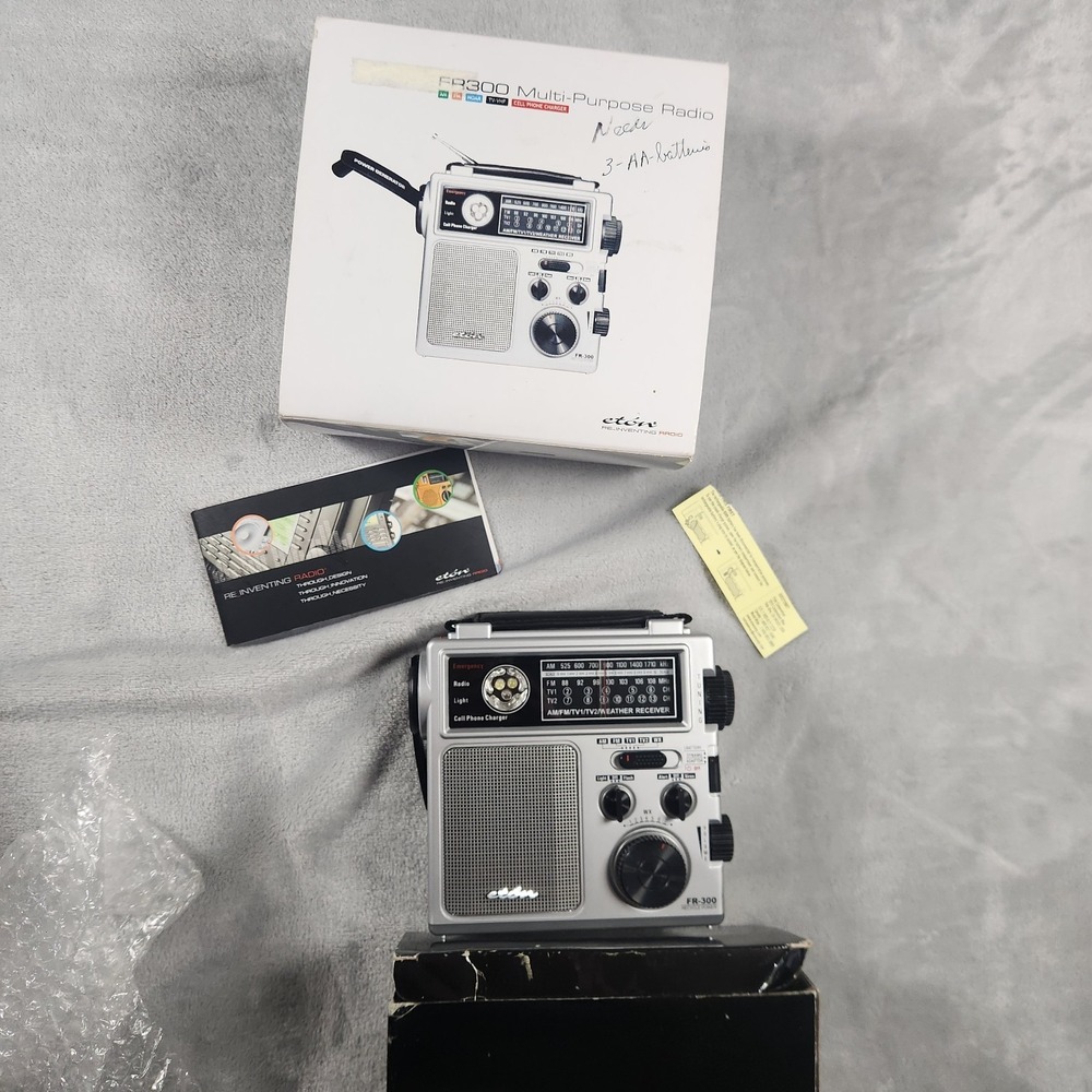 ETON FR-300 Hand-Crank Multi-Purpose AM/FM/TV-VHF Emergency Radio. New